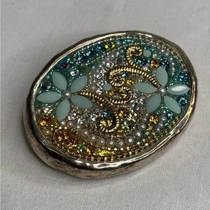 Orit Schatzman Sterling 925 Israel Mosaic Green & Yellow Bead Gemstone Pendant